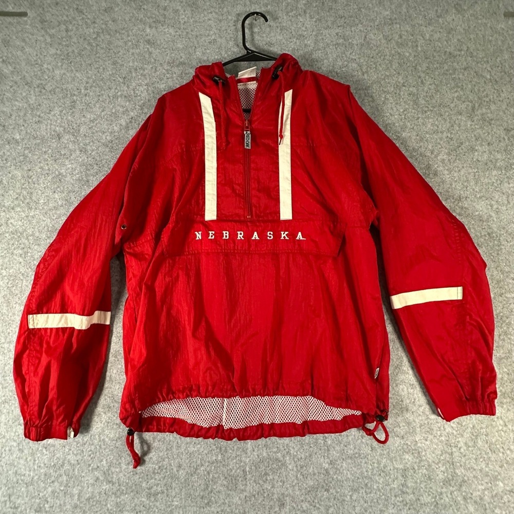 Red Oak Nebraska Huskers Windbreaker Jacket Mens Medium Red Good Vintage 1/4 Zip